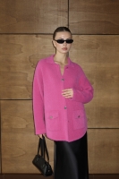 Angora Fuşya Düğmeli Uzun Triko Ceket