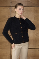 Siyah Gold Düğmeli Baklava Triko Ceket