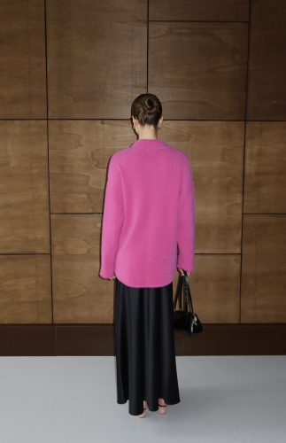 Angora Fuşya Düğmeli Uzun Triko Ceket