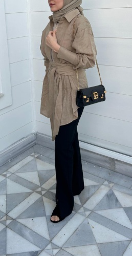 Maki Bej Keten Gömlek