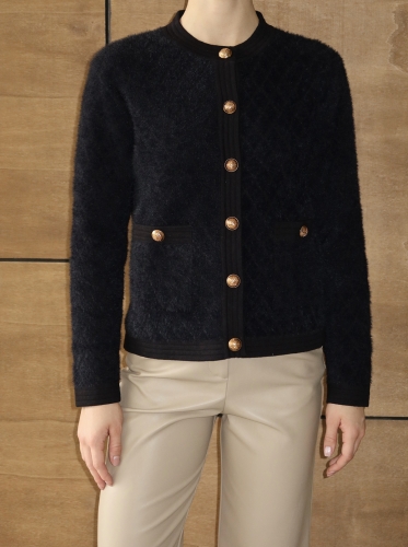 Siyah Gold Düğmeli Baklava Triko Ceket