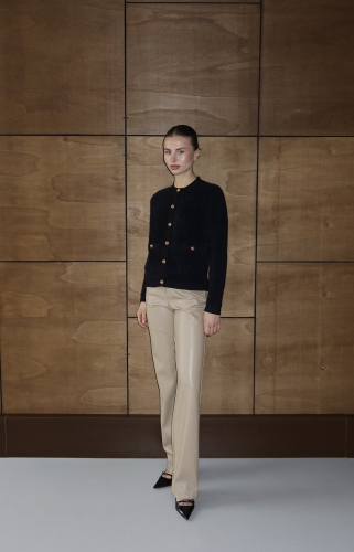 Siyah Gold Düğmeli Baklava Triko Ceket