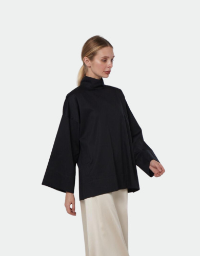 Siyah Pamuk Saten Verby  Gömlek