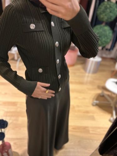 Triko Düğmeli Hırka yeşil