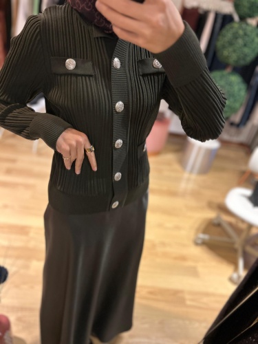 Triko Düğmeli Hırka yeşil