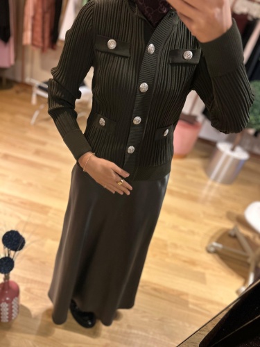 Triko Düğmeli Hırka yeşil